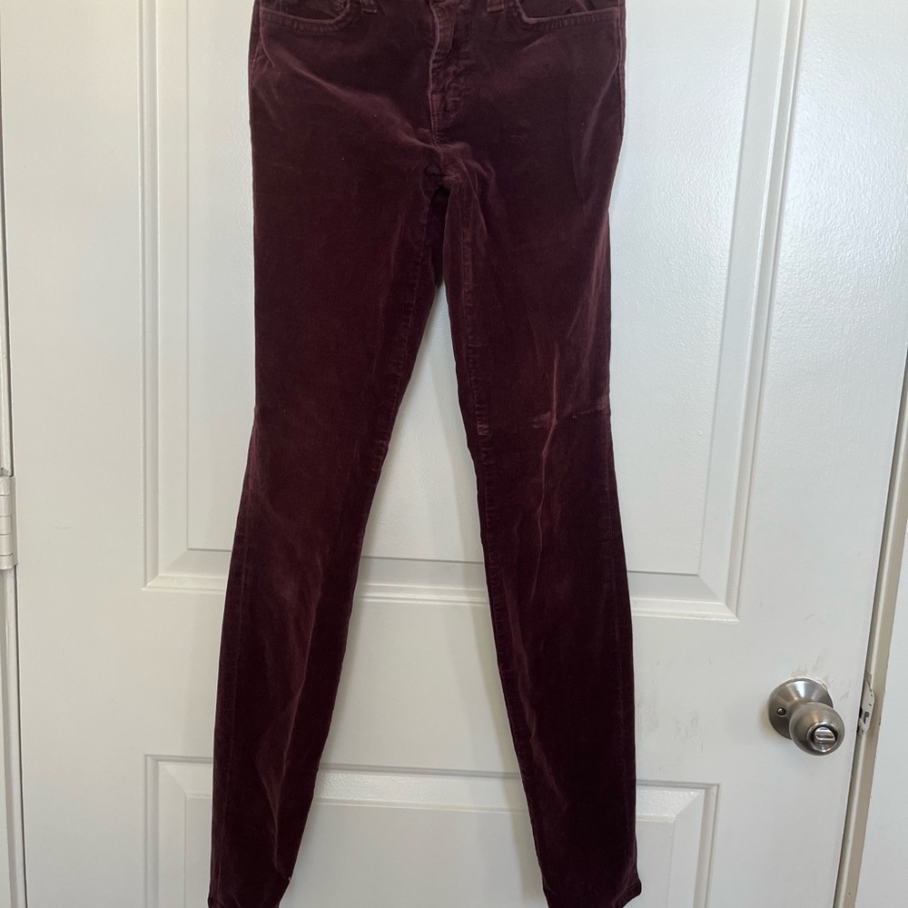 J Brand Maroon Corduroy Skinny Jeans